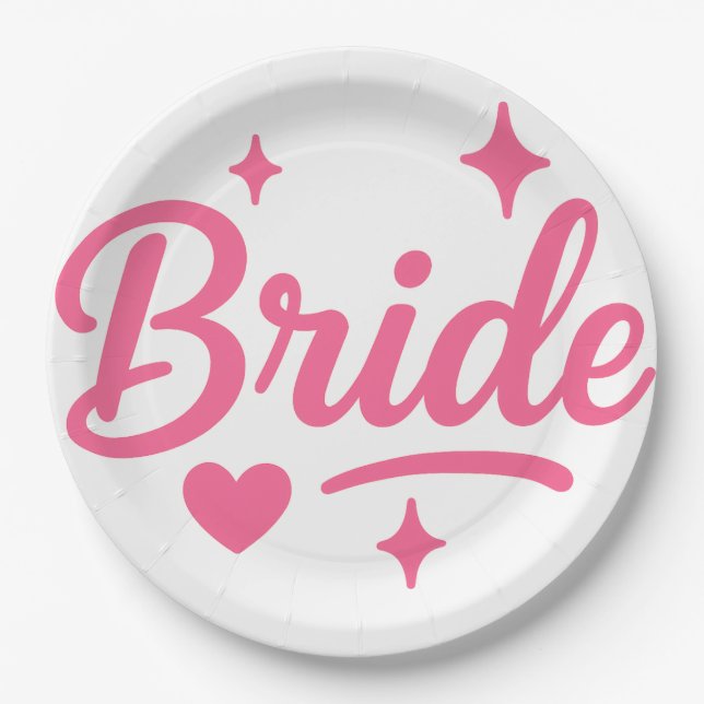 Bride Neon Pink  Paper Plate (Front)