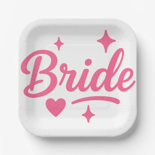 Bride Neon Pink Paper Plate (Front)