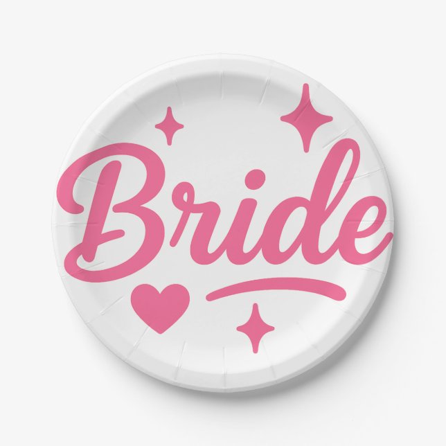 Bride Neon Pink Paper Plate (Front)