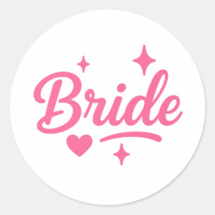 Bride Neon Pink Script Classic Round Sticker