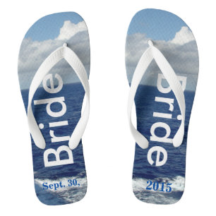 Bride Ocean Waves Blue Sky Flip Flops