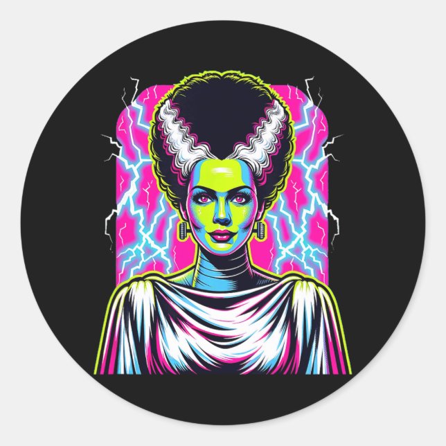 Bride Of Frankenstein Bride Vibrant Clic Halloween Classic Round Sticker (Front)