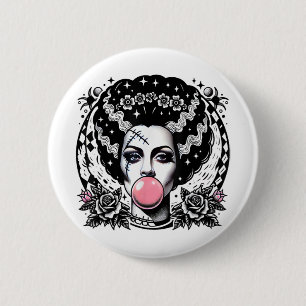 Bride Of Frankenstein Bubblegum Monster Halloween  6 Cm Round Badge