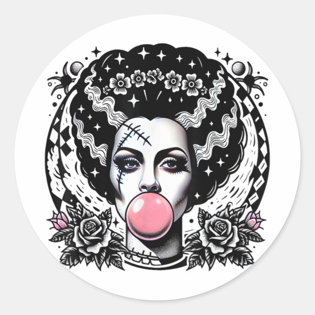 Bride Of Frankenstein Bubblegum Monster Halloween  Classic Round Sticker (Front)