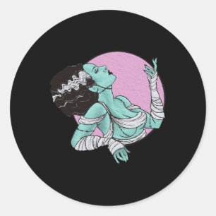 Bride Of Frankenstein Halloween Retro Pink Classic Round Sticker