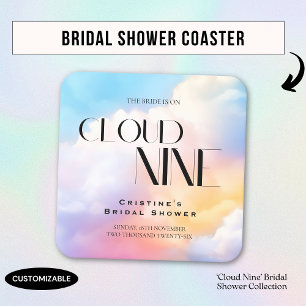 Bride on cloud 9 Colourful Pastel Bridal Shower  Square Paper Coaster