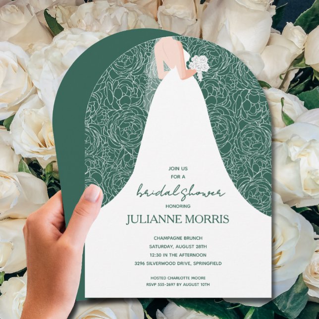 Bride on Emerald Green Bridal Shower Arch Invitation (Bride on emerald green bridal shower arch-top invitations)