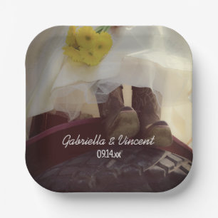 Bride on Red Tractor Country Farm Wedding Paper Plate