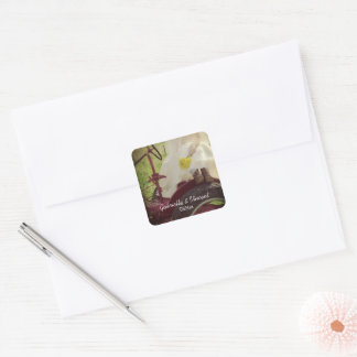 Bride on Red Tractor Country Farm Wedding Square Sticker