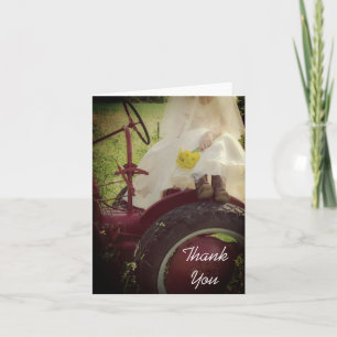 Bride on Red Tractor Farm Wedding Thank You Note Card