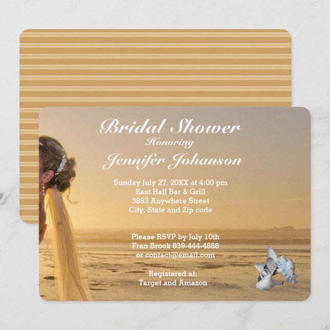Bride on Sunset Beach Bridal Shower Invitation (Front/Back)