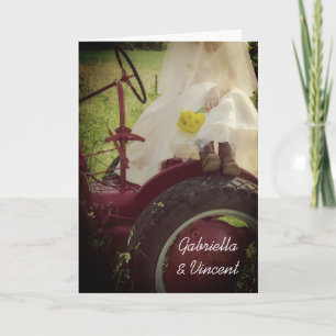 Bride on Tractor Country Farm Wedding Invitation