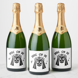 bride or die bachelorette party floral skull sparkling wine label