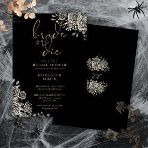 Bride Or Die Black And Gold Gothic Bridal Shower Invitation
