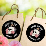 Bride or die black retro skull bachelorette party classic round sticker<br><div class="desc">Bride or die bachelorette party monogram personalised printed stickers,  black plates with gothic skeleton skull bachelorette party supplies</div>
