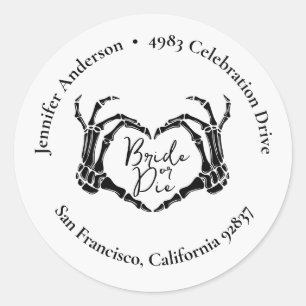Bride or Die Black Skeleton Heart Return Address Classic Round Sticker