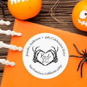 Bride or Die Black Skeleton Heart Return Address Classic Round Sticker