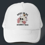 Bride or die black skull bachelorette party favour trucker hat<br><div class="desc">Bride or die black skull bachelorette party favours personalised hat,  bridesmaids gifts bridal party favours,  dark moody gothic bachelorette party theme favours party supplies</div>