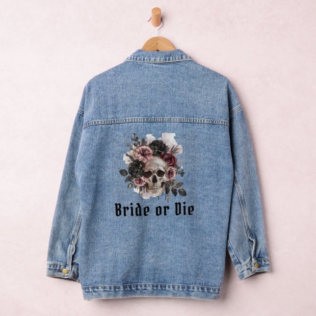 Bride or Die Floral Skull Chic Gothic Bachelorette Denim Jacket (Hangar)