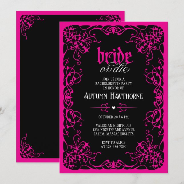 Bride or Die Gothic Bachelorette Party Invitation (Front/Back)