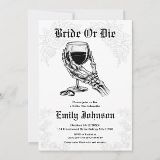 Bride or Die Gothic Skeleton Bachelorette Party Invitation