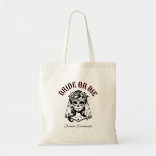 bride or die gothic skull veil bachelorette party tote bag