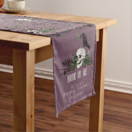 Bride or Die Purple Floral Skulls Bridal Shower Long Table Runner