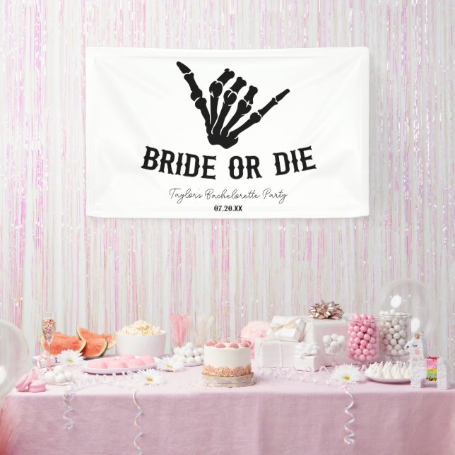 Bride or Die Rockstar Skeleton Bachelorette Party Banner (Party)