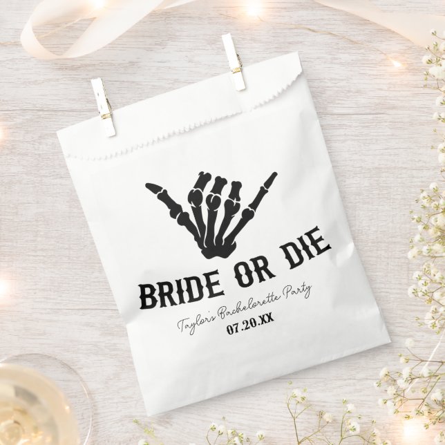 Bride or Die Rockstar Skeleton Bachelorette Party Favour Bags (Clipped)