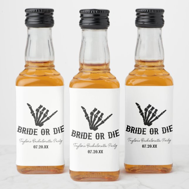 Bride or Die Rockstar Skeleton Bachelorette Party Liquor Bottle Label (Bottles)