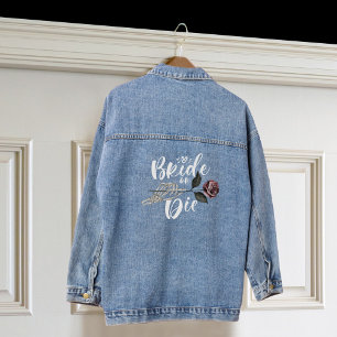Bride or Die Rose Skeleton Hand Gothic Wedding Denim Jacket