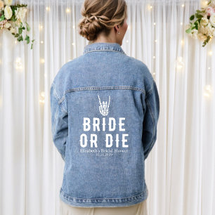 Bride or Die Skeleton Personalised Bridal Shower Denim Jacket