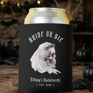 Bride or Die Skeleton Skull Halloween Bachelorette Can Cooler