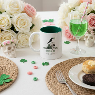 Bride or Die St Patricks Day Wedding Floral Skull Two-Tone Coffee Mug