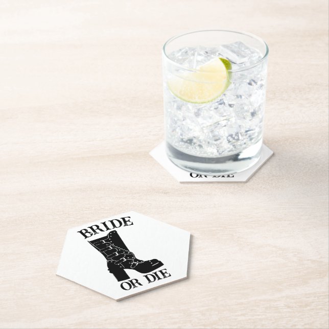 Bride or Die Til Death Do Us Party Gothic Wedding Paper Coaster (Insitu)
