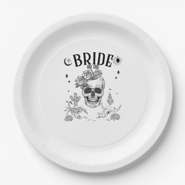 Bride Or Die Till Death Do Us Party Gothic Bachelo Paper Plate (Front)