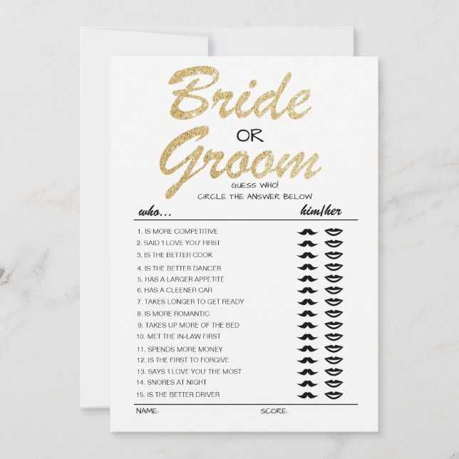 Bride or Groom game fully editable card (Front)