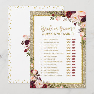 Bride or Groom Gold Glitter Bridal Shower Game Invitation