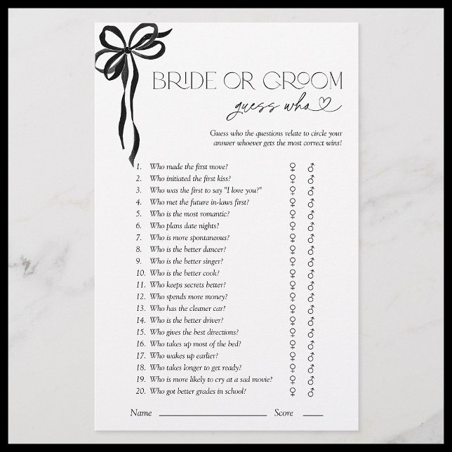 Bride Or Groom Guess Who Black Bow Shower Game (Creator Uploaded)