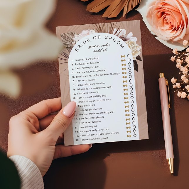 Bride or Groom Guess Who Said it Game Boho Florals (Bride or Groom Guess Who Said it Game Boho Florals)