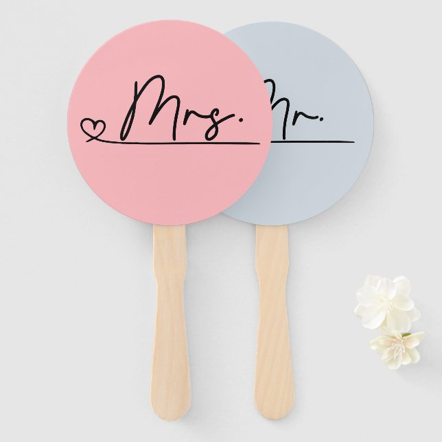 Bride or Groom Mr Mrs Wedding Game Hand Fan (Front and Back)