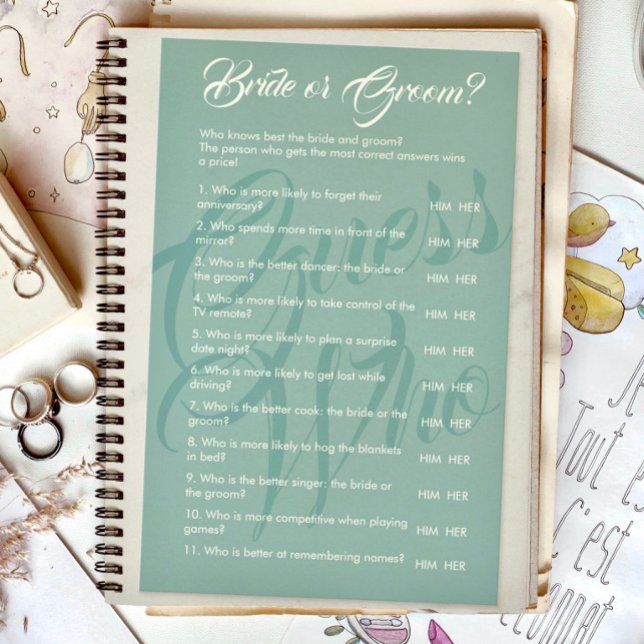      Bride Or Groom Sage Green Wedding Bridal Game (Creator Uploaded)