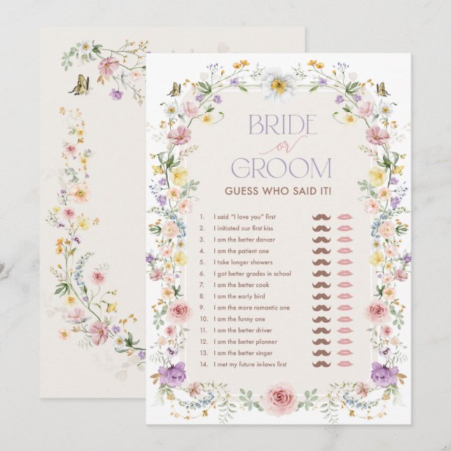 Bride or Groom Wildflower Bridal Shower Game Card (Front/Back)