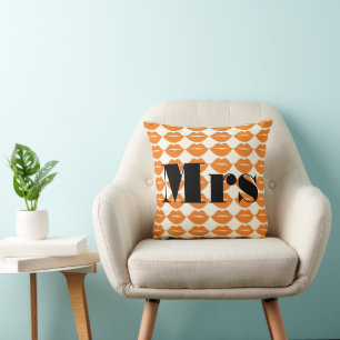 Bride Orange and Ivory Mrs Lips Patten Cushion