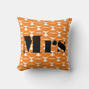 Bride Orange and Ivory Mrs Lips Pattern Cushion