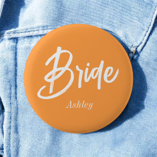 Bride Orange White Wedding Script 6 Cm Round Badge
