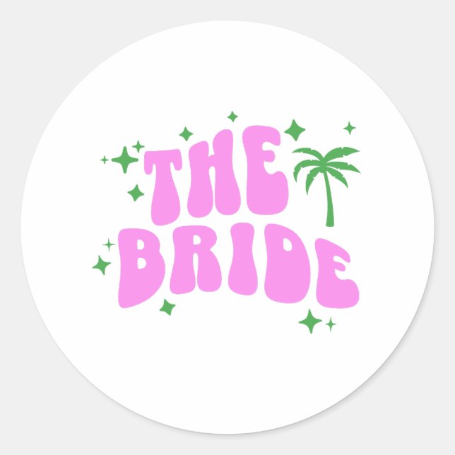 bride palm springs bachelorette party retro pink classic round sticker (Front)