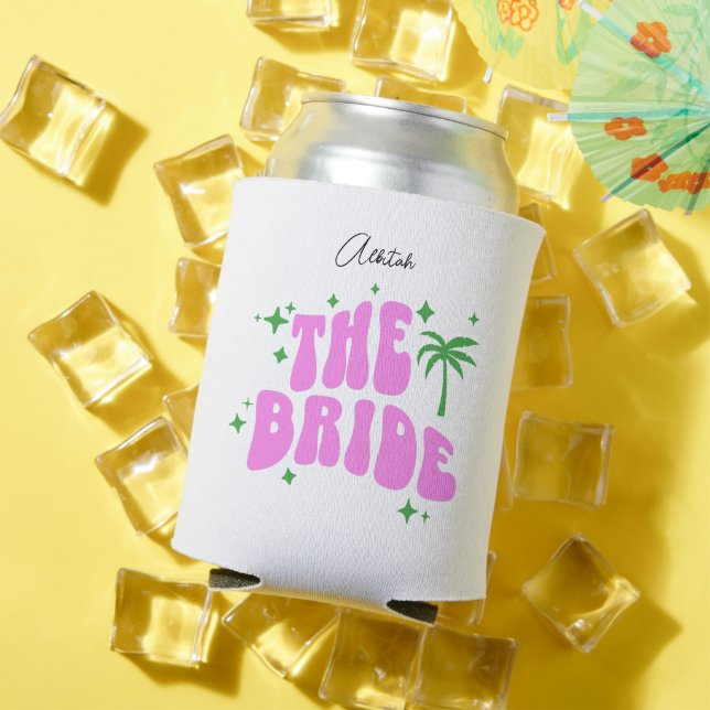 bride palm springs pink retro bachelorette party can cooler (In Situ Summer)