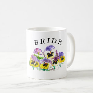 Bride Pansies Floral Vintage Boho Wedding  Coffee Mug