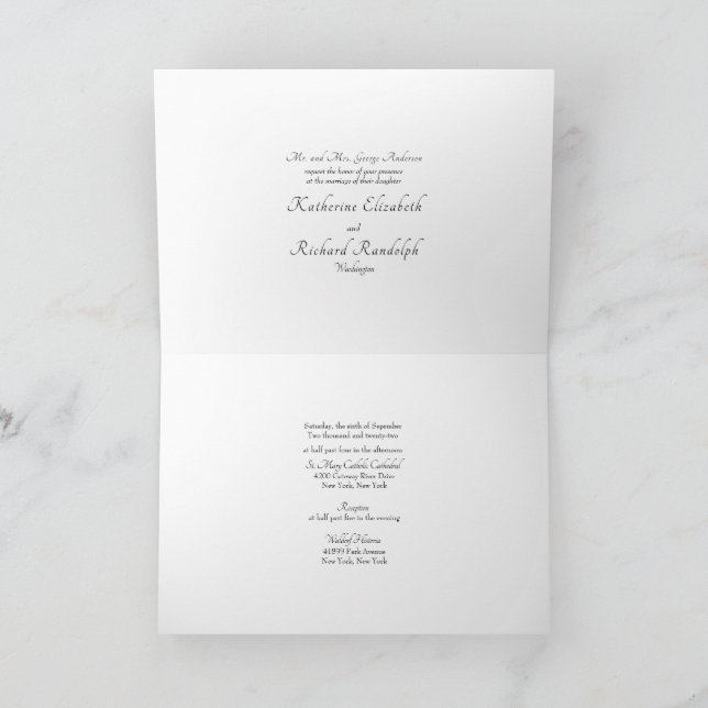Bride Parents Formal White Wedding Card (Inside)